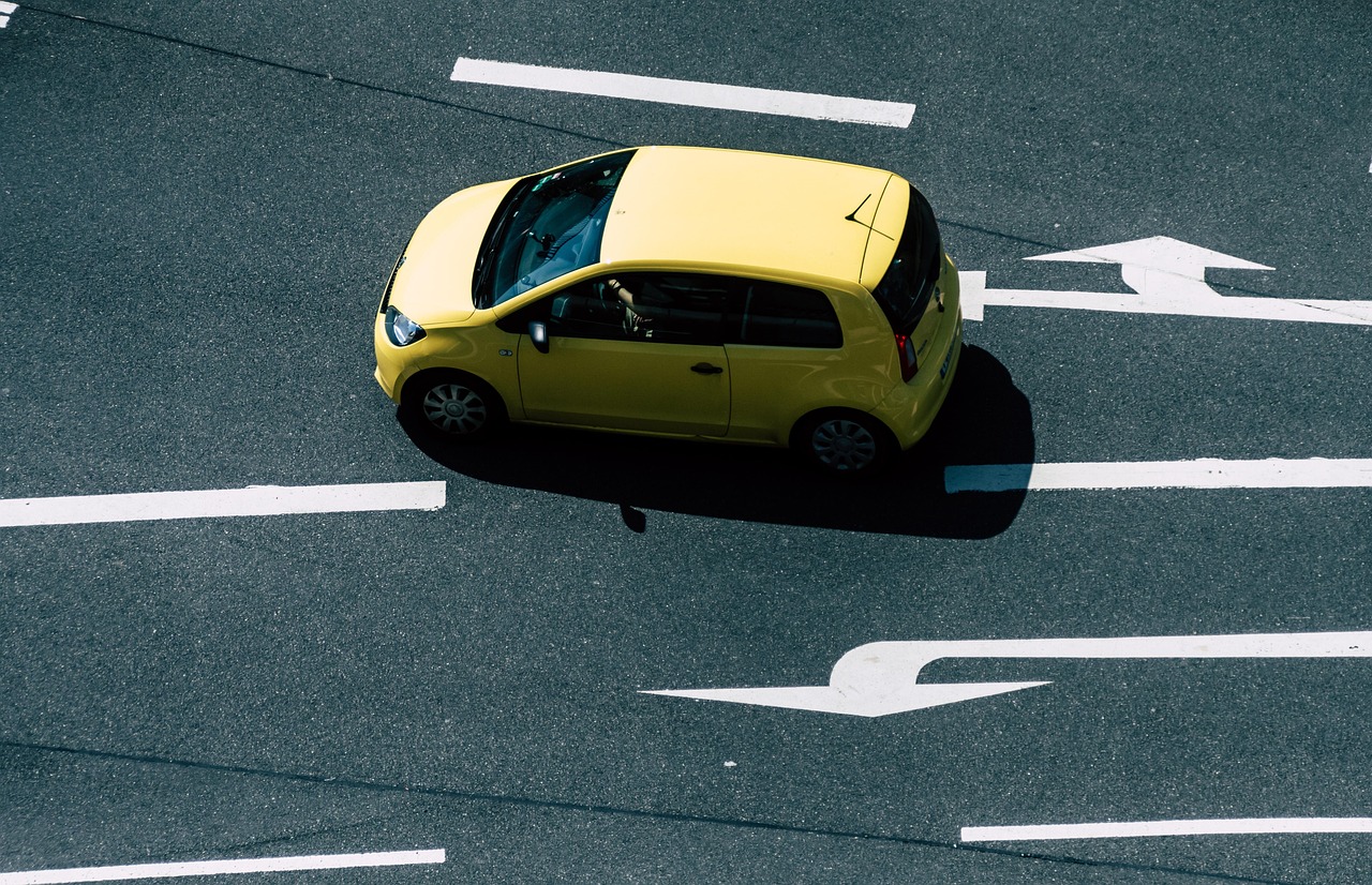 automobile, car wallpapers, road, direction, vehicle, asphalt, arrows, car, yellow